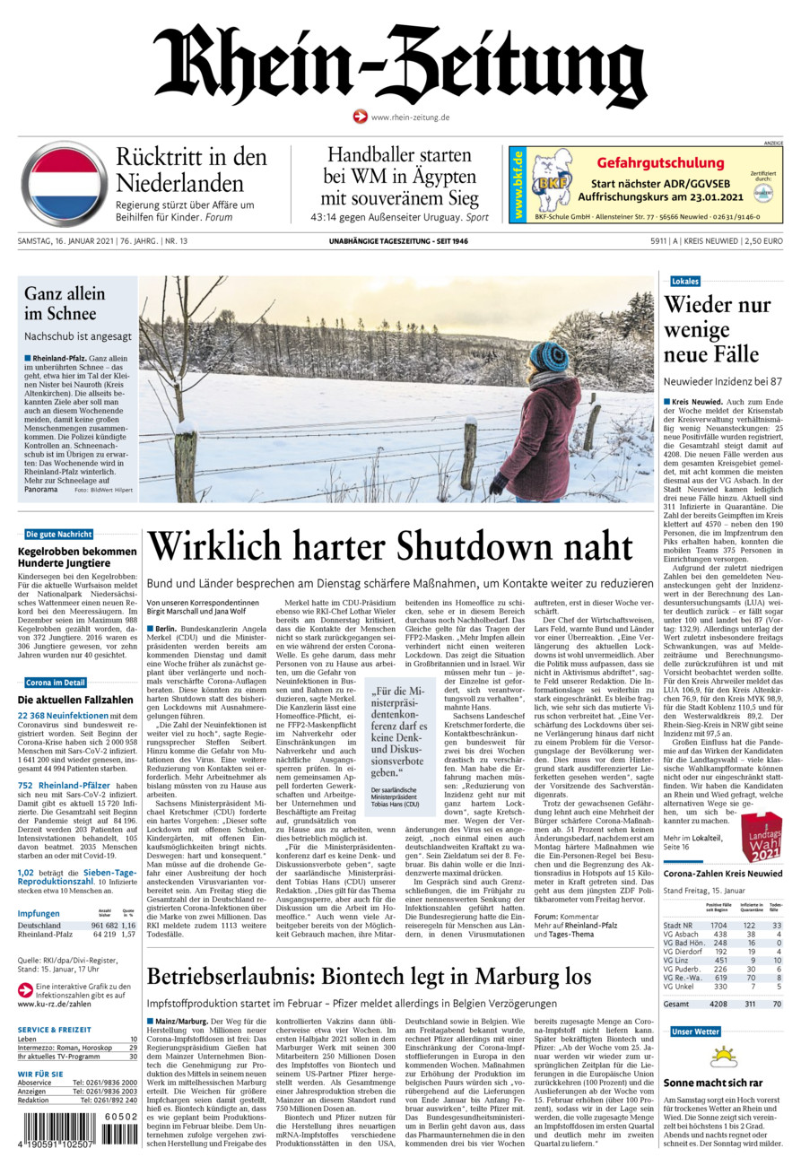 Rhein-Zeitung Kreis Neuwied vom Samstag, 16.01.2021
