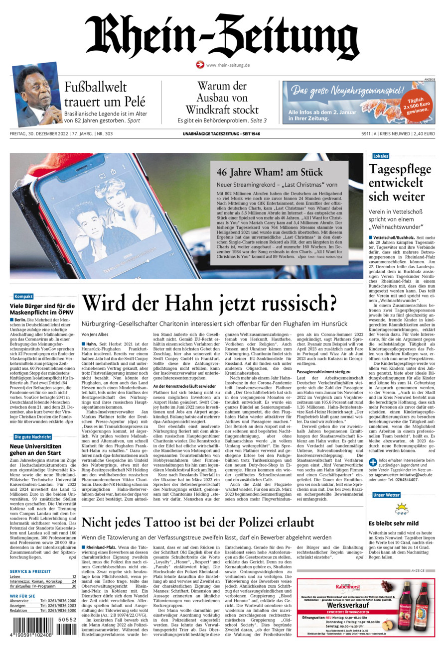 Rhein-Zeitung Kreis Neuwied vom Freitag, 30.12.2022