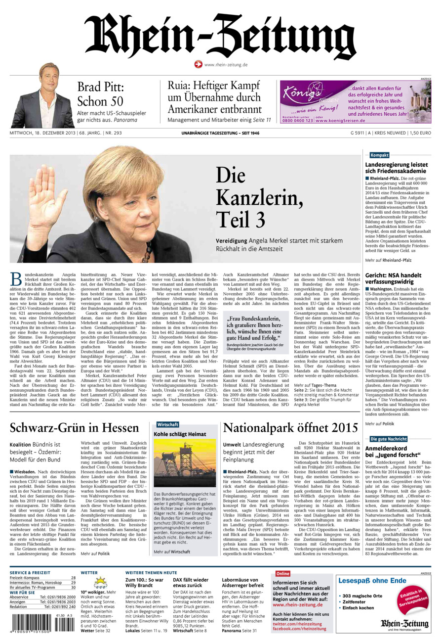 Rhein-Zeitung Kreis Neuwied vom Mittwoch, 18.12.2013