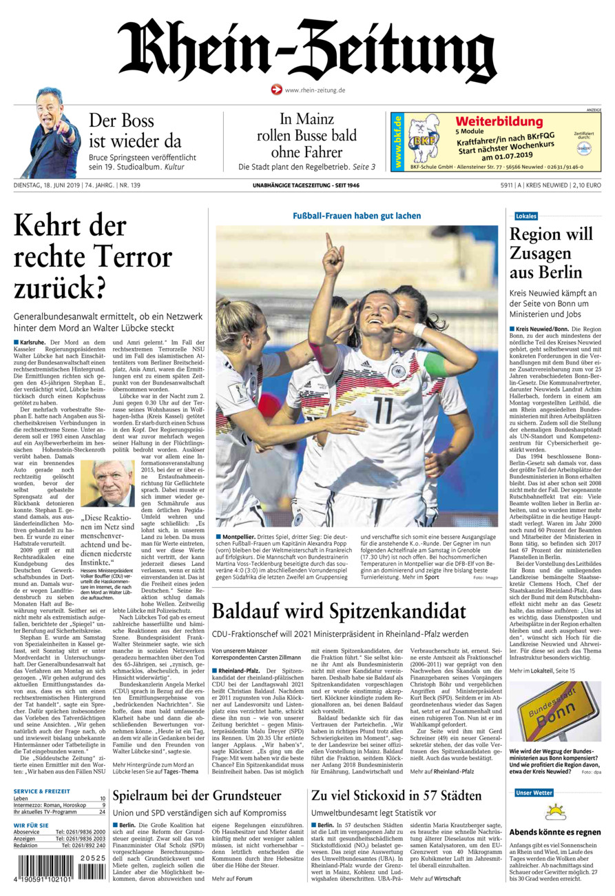 Rhein-Zeitung Kreis Neuwied vom Dienstag, 18.06.2019