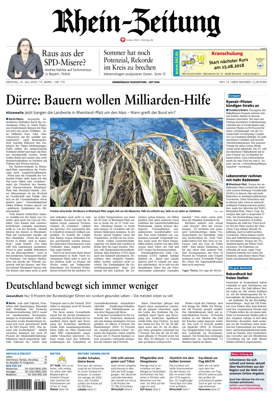 Rhein-Zeitung Kreis Neuwied vom Dienstag, 31.07.2018