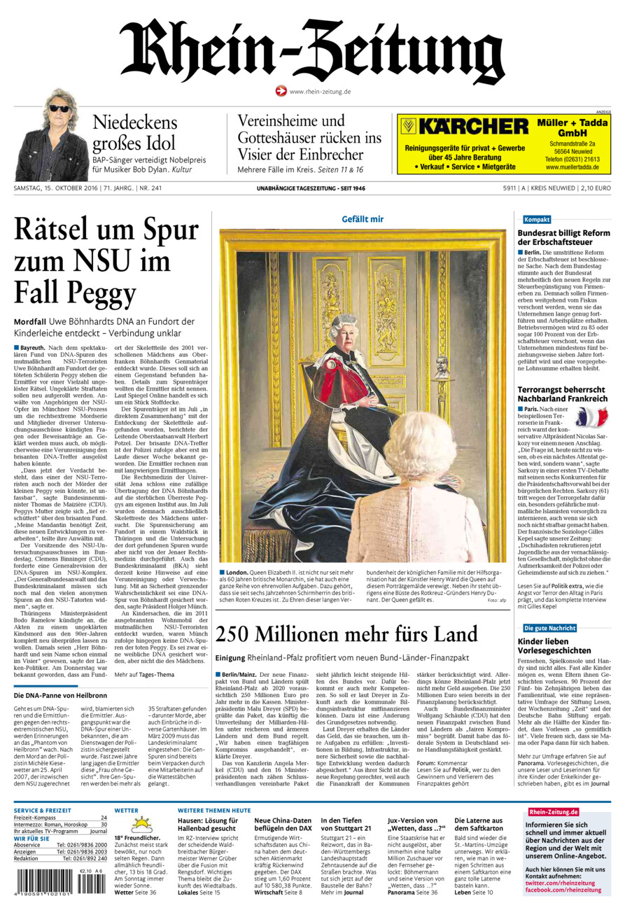 Rhein-Zeitung Kreis Neuwied vom Samstag, 15.10.2016