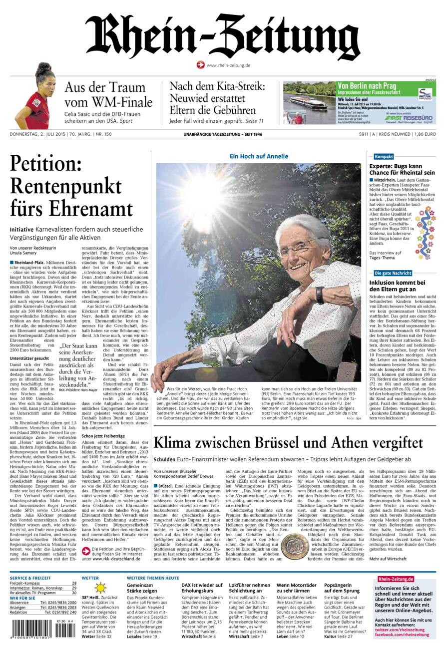 Rhein-Zeitung Kreis Neuwied vom Donnerstag, 02.07.2015