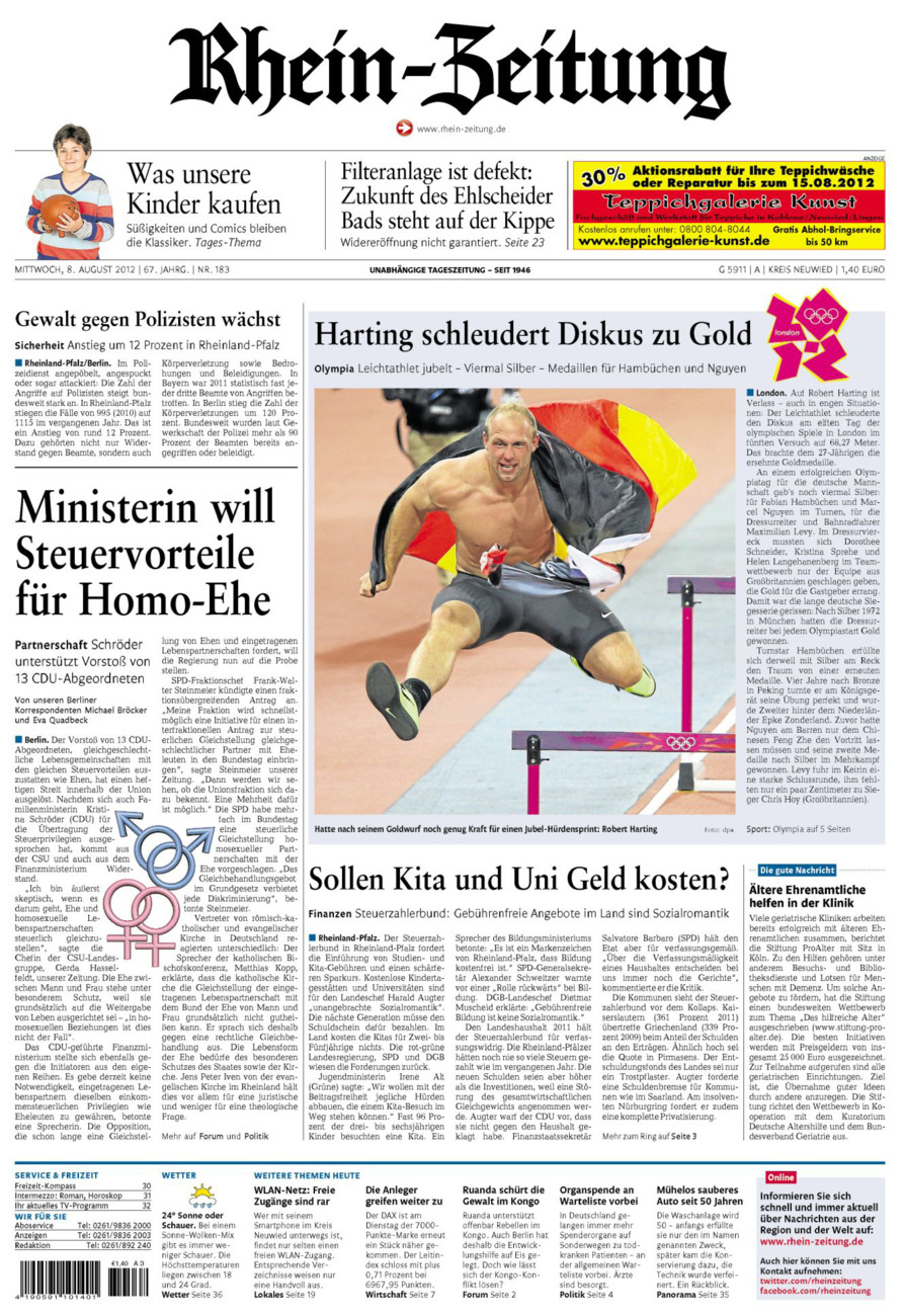 Rhein-Zeitung Kreis Neuwied vom Mittwoch, 08.08.2012