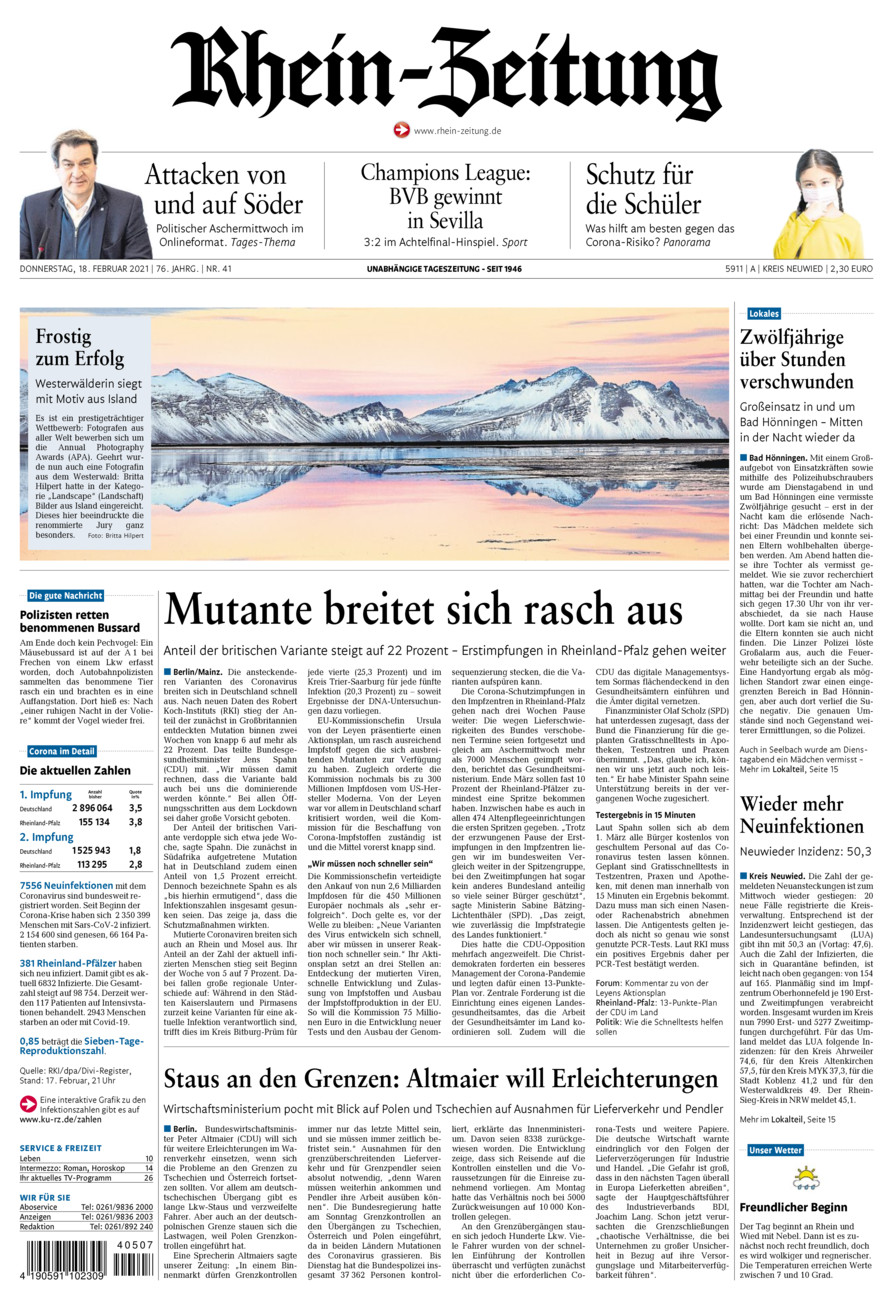 Rhein-Zeitung Kreis Neuwied vom Donnerstag, 18.02.2021