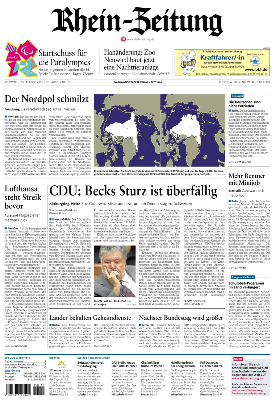 Rhein-Zeitung Kreis Neuwied vom Mittwoch, 29.08.2012