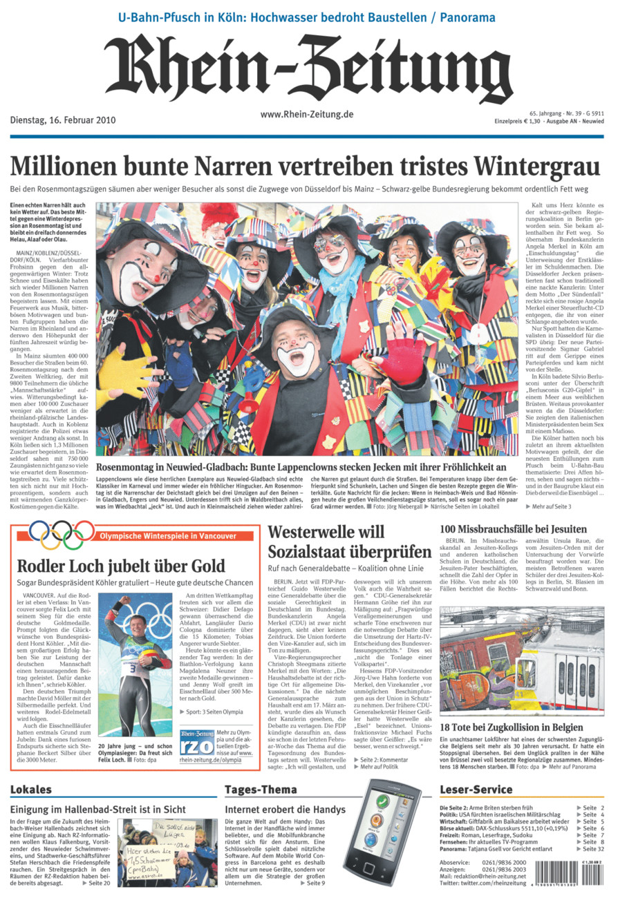 Rhein-Zeitung Kreis Neuwied vom Dienstag, 16.02.2010