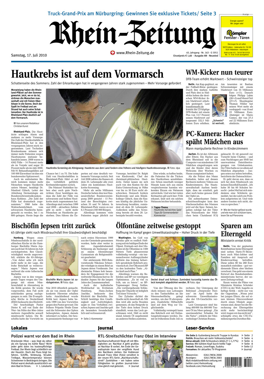Rhein-Zeitung Kreis Neuwied vom Samstag, 17.07.2010