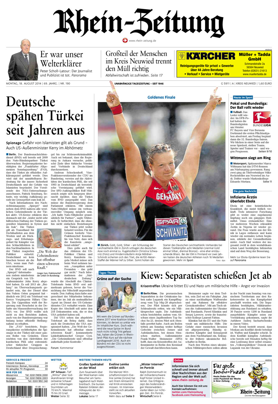 Rhein-Zeitung Kreis Neuwied vom Montag, 18.08.2014
