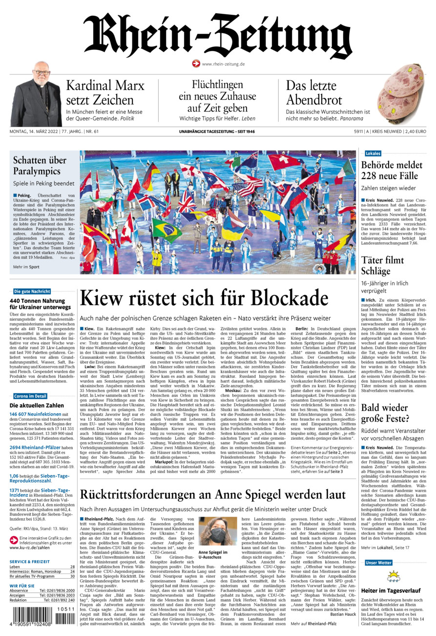 Rhein-Zeitung Kreis Neuwied vom Montag, 14.03.2022