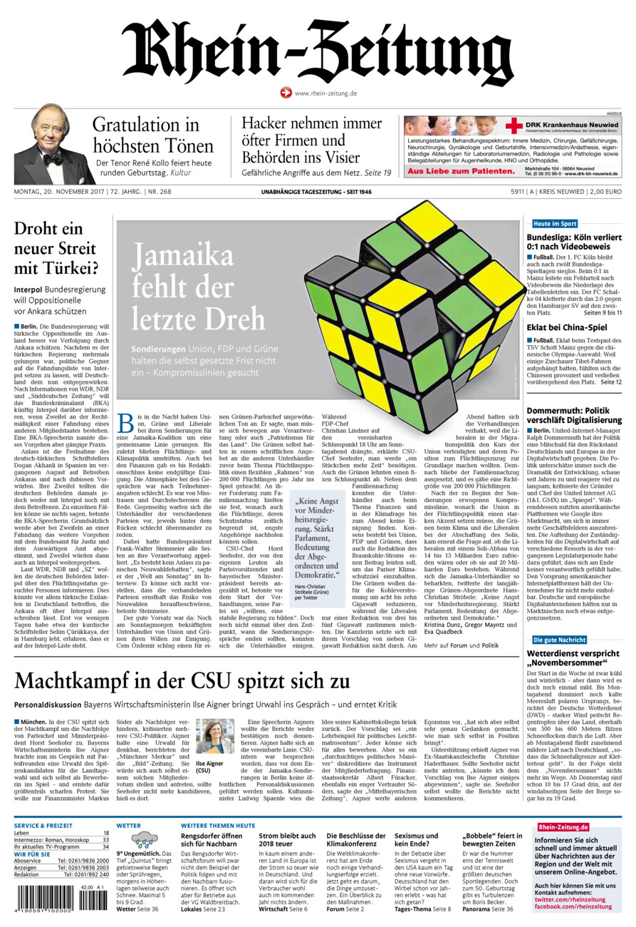 Rhein-Zeitung Kreis Neuwied vom Montag, 20.11.2017
