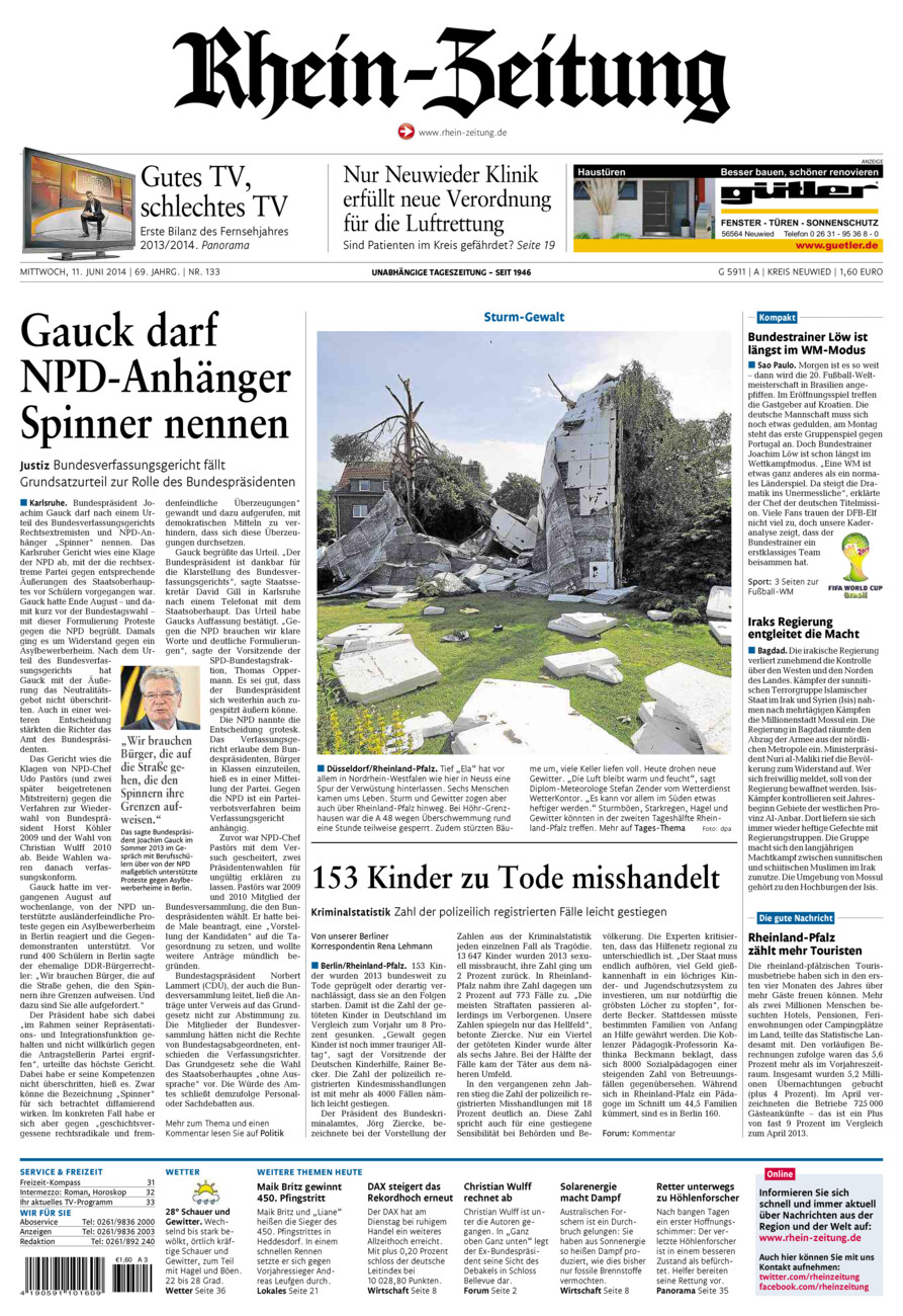 Rhein-Zeitung Kreis Neuwied vom Mittwoch, 11.06.2014