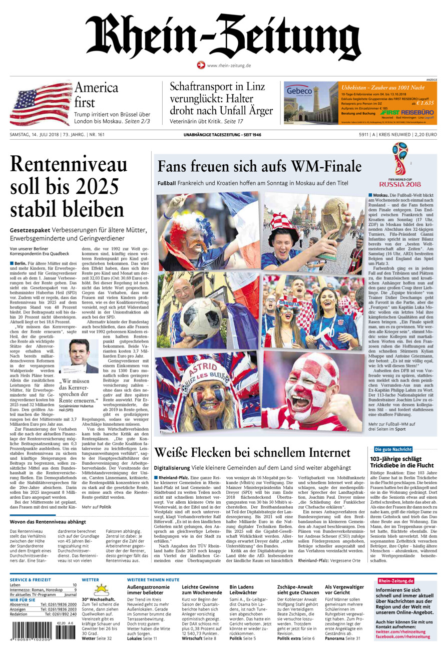 Rhein-Zeitung Kreis Neuwied vom Samstag, 14.07.2018