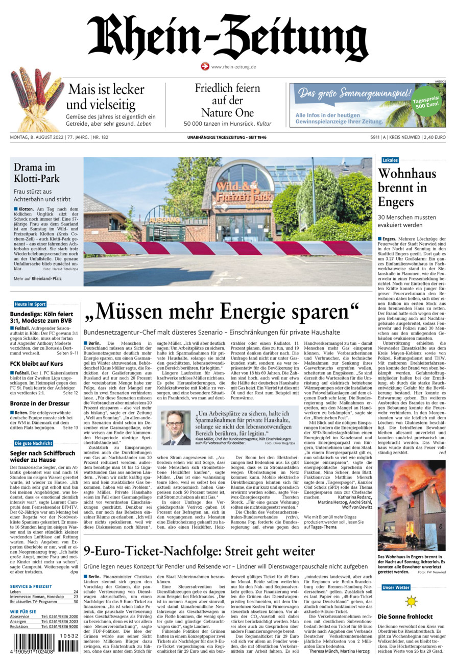 Rhein-Zeitung Kreis Neuwied vom Montag, 08.08.2022