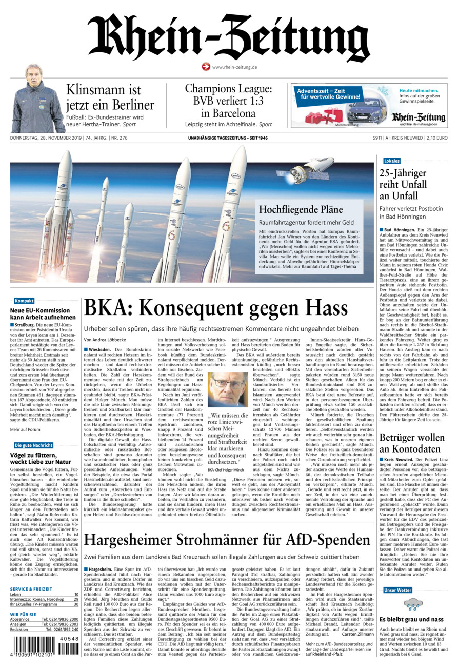 Rhein-Zeitung Kreis Neuwied vom Donnerstag, 28.11.2019