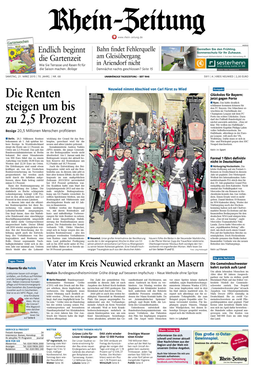 Rhein-Zeitung Kreis Neuwied vom Samstag, 21.03.2015