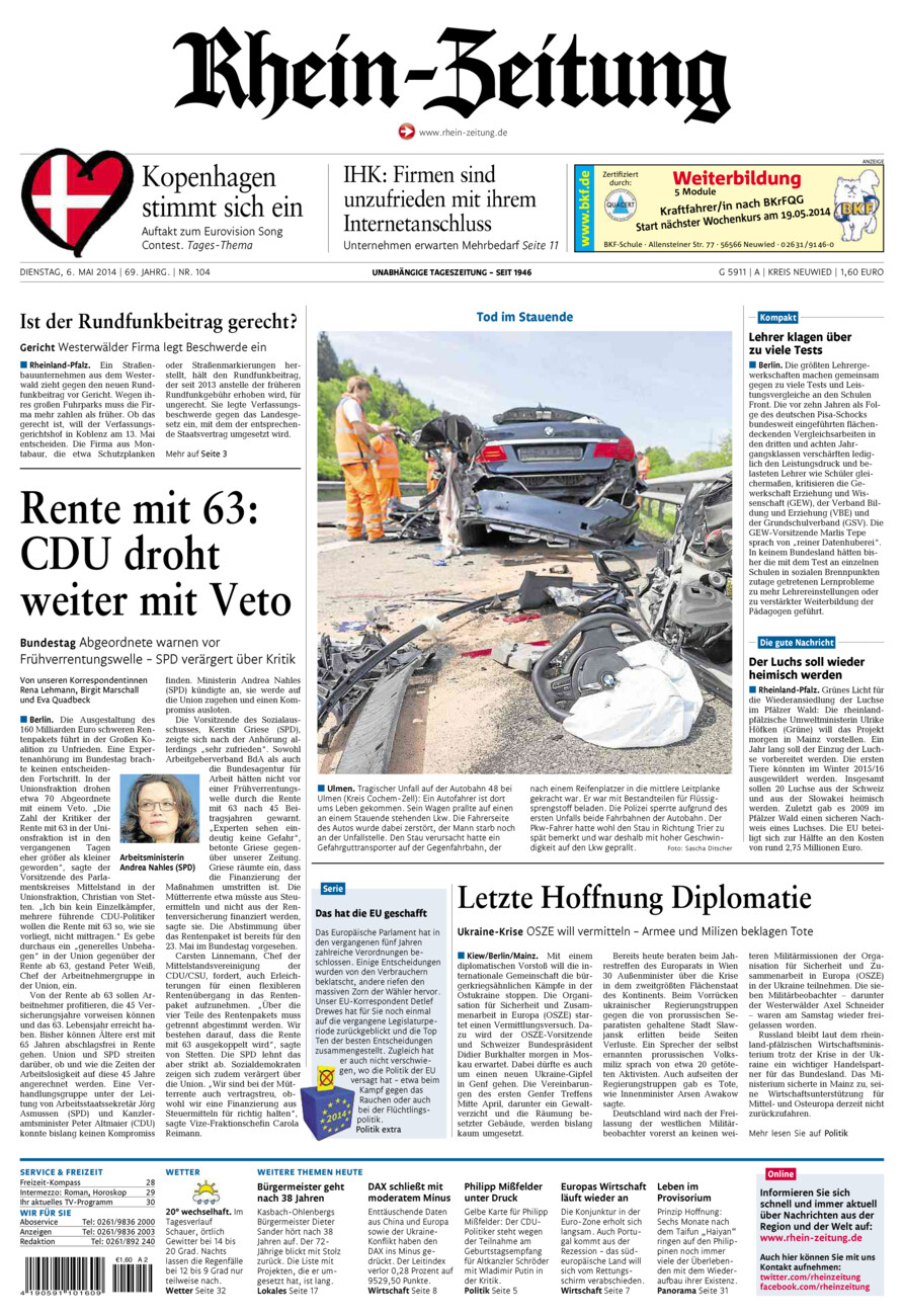 Rhein-Zeitung Kreis Neuwied vom Dienstag, 06.05.2014