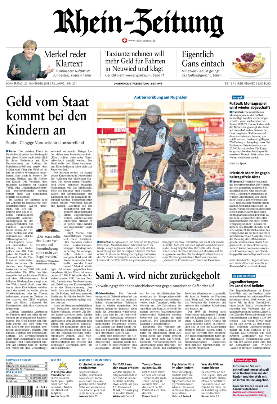 Rhein-Zeitung Kreis Neuwied vom Donnerstag, 22.11.2018