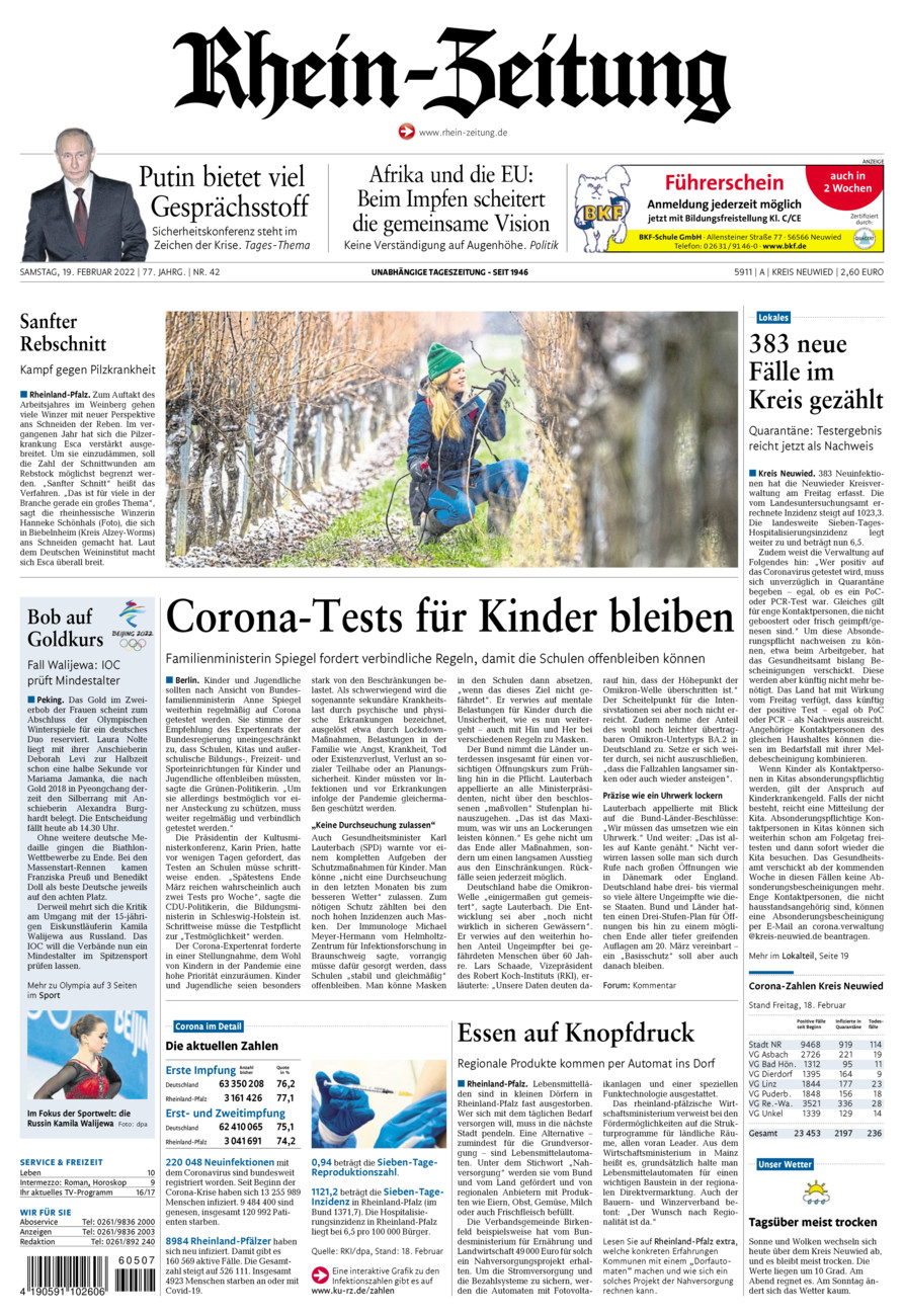 Rhein-Zeitung Kreis Neuwied vom Samstag, 19.02.2022