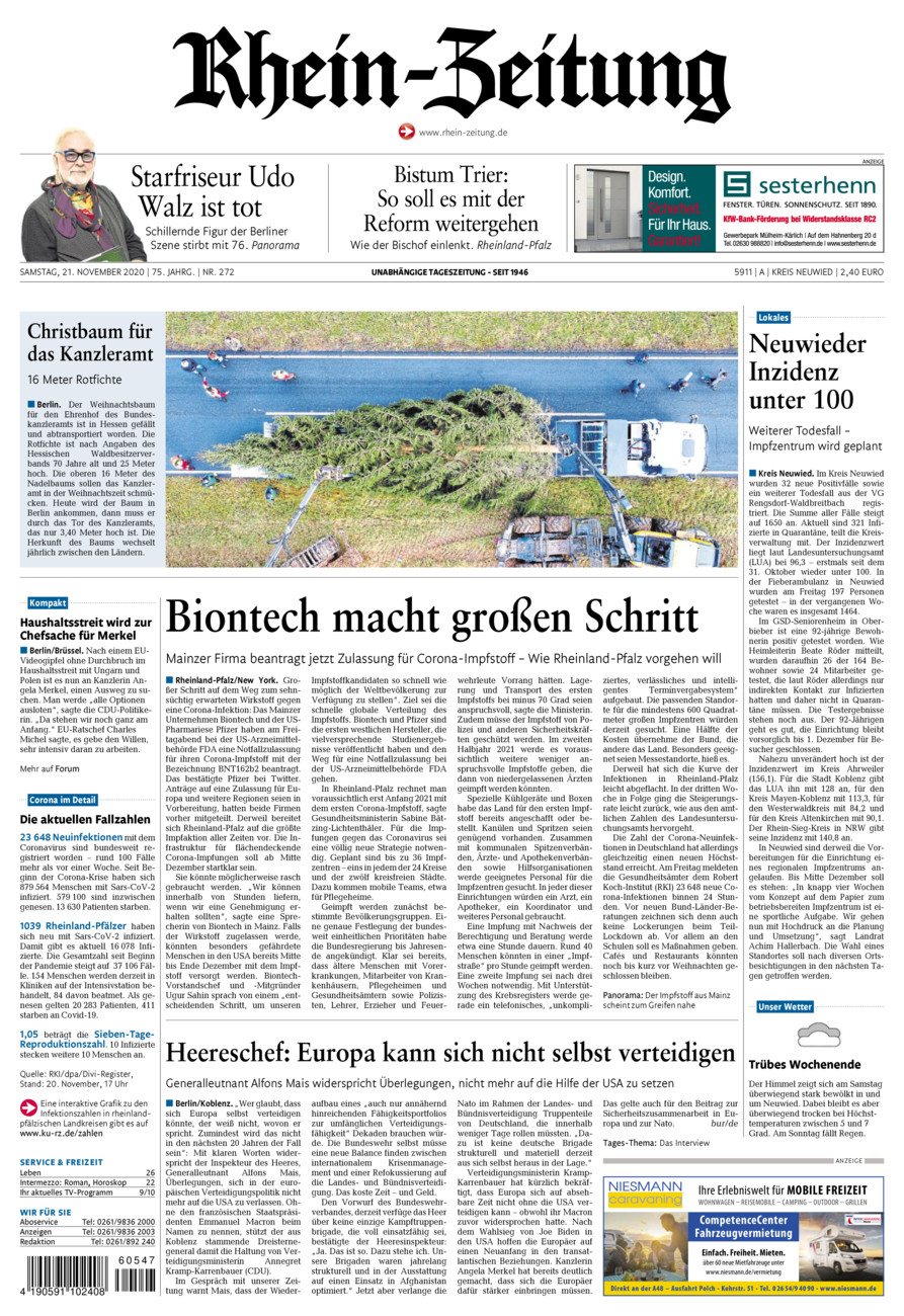 Rhein-Zeitung Kreis Neuwied vom Samstag, 21.11.2020