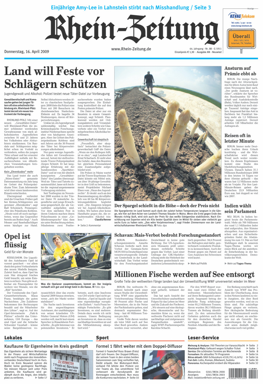 Rhein-Zeitung Kreis Neuwied vom Donnerstag, 16.04.2009