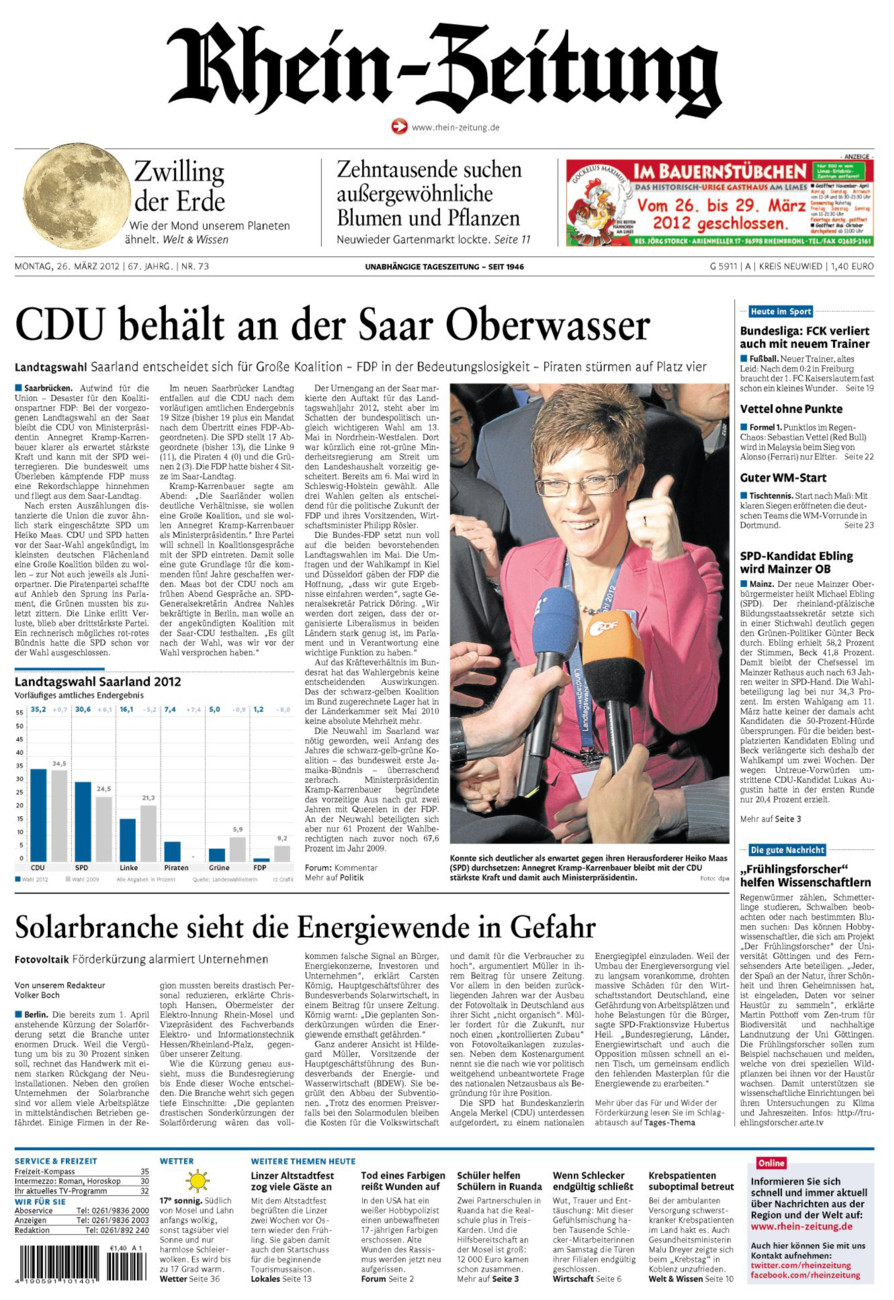 Rhein-Zeitung Kreis Neuwied vom Montag, 26.03.2012