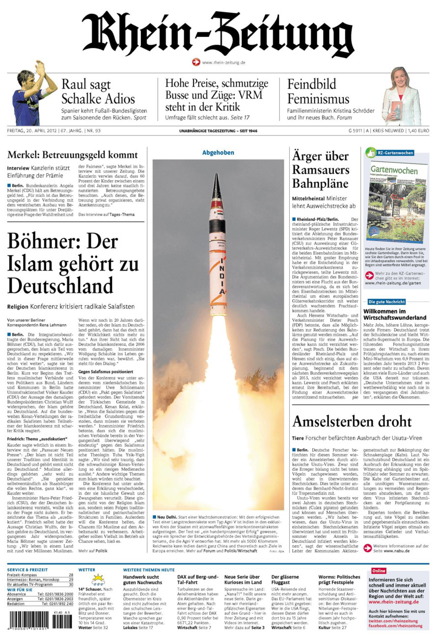 Rhein-Zeitung Kreis Neuwied vom Freitag, 20.04.2012
