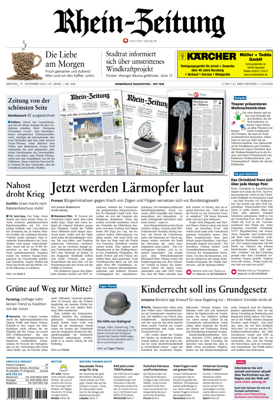 Rhein-Zeitung Kreis Neuwied vom Samstag, 17.11.2012
