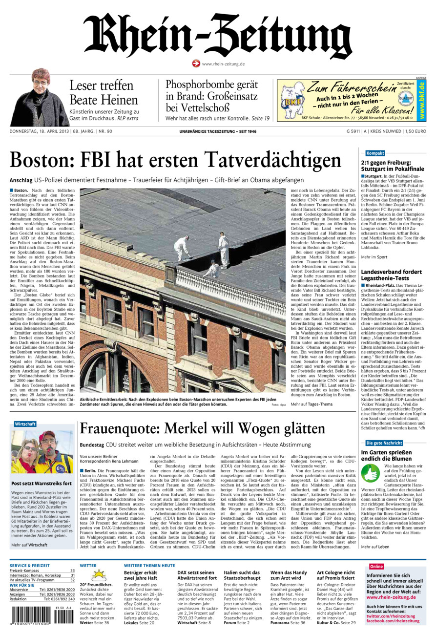 Rhein-Zeitung Kreis Neuwied vom Donnerstag, 18.04.2013