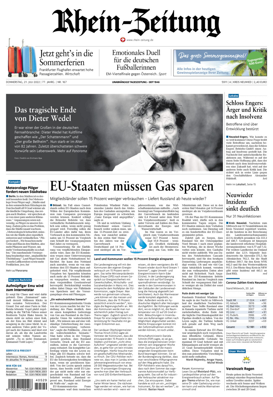Rhein-Zeitung Kreis Neuwied vom Donnerstag, 21.07.2022