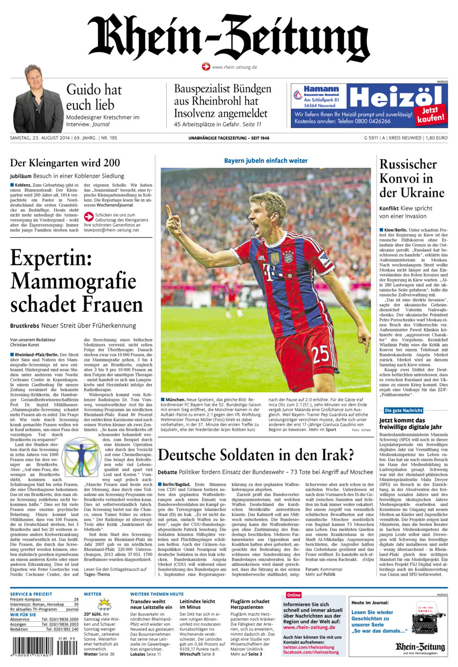 Rhein-Zeitung Kreis Neuwied vom Samstag, 23.08.2014