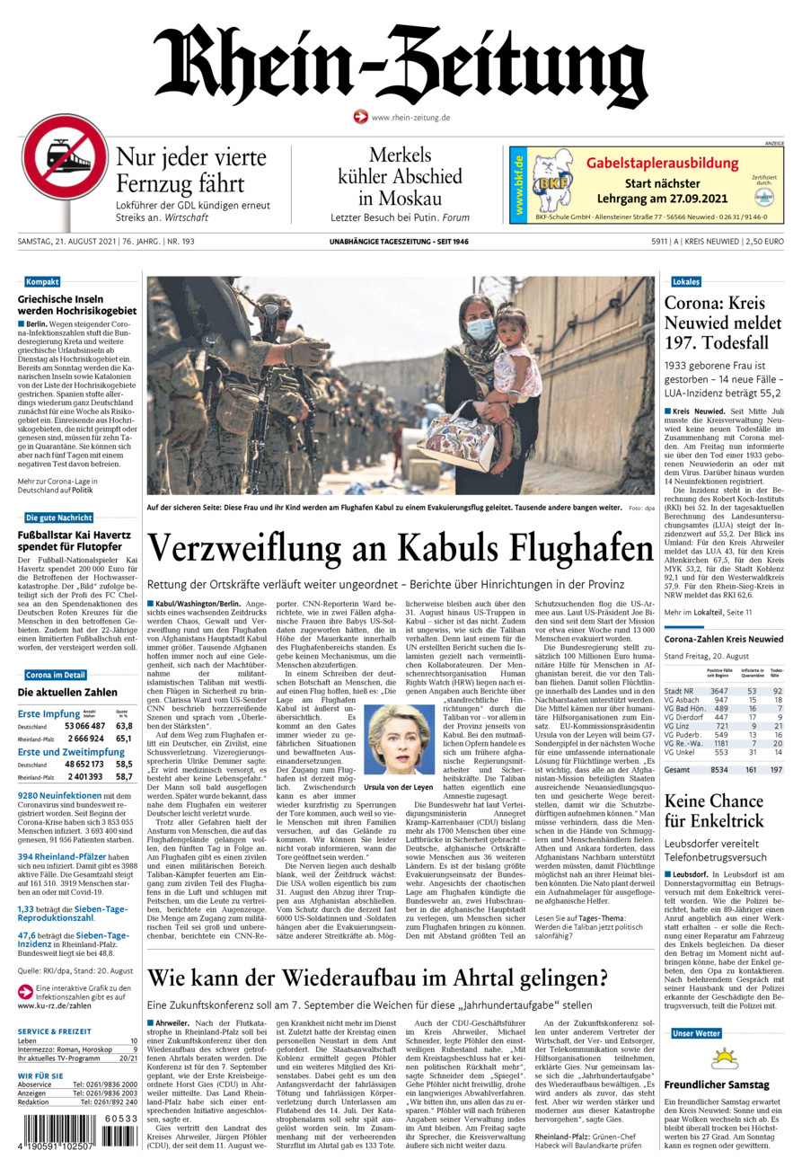 Rhein-Zeitung Kreis Neuwied vom Samstag, 21.08.2021