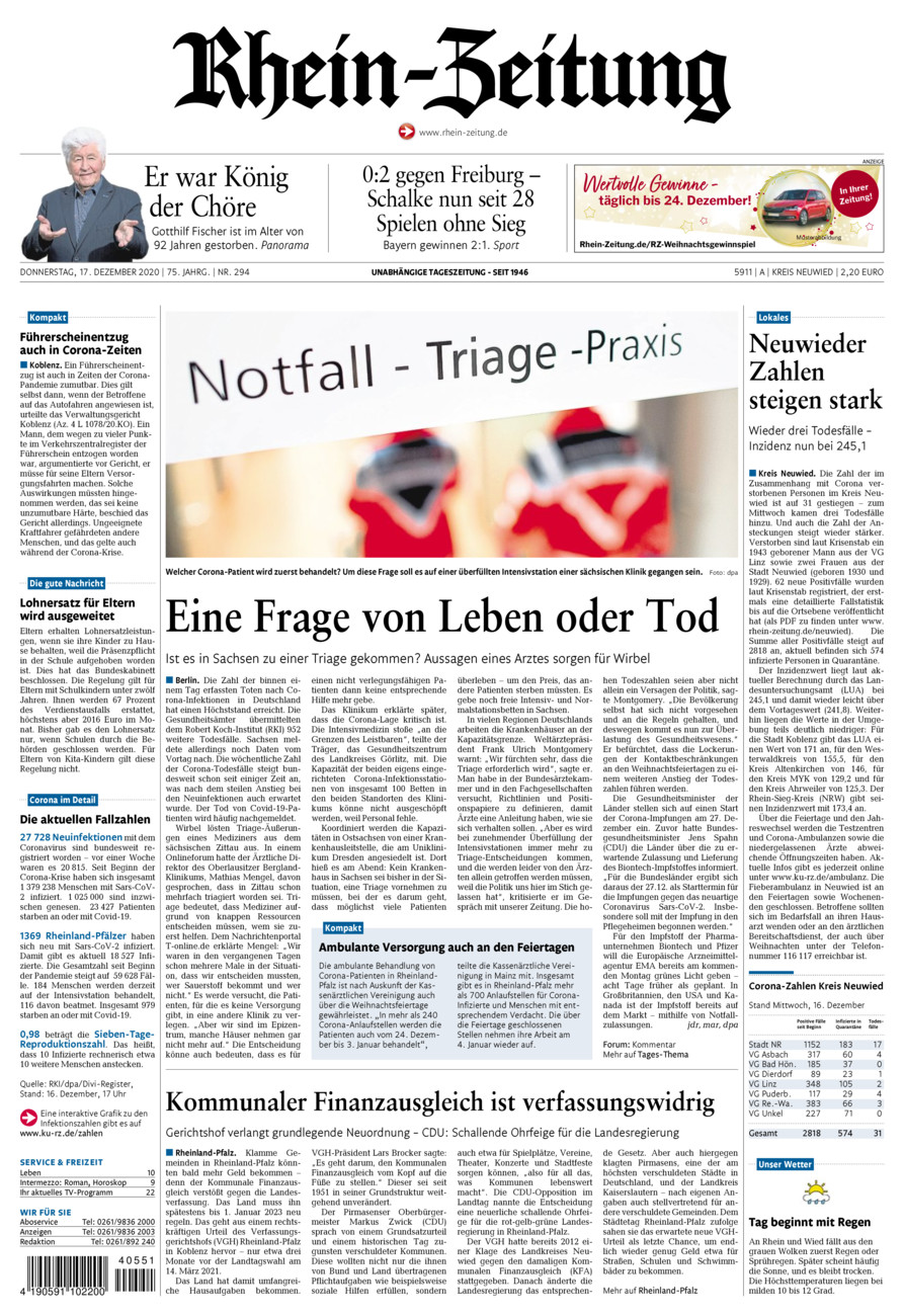 Rhein-Zeitung Kreis Neuwied vom Donnerstag, 17.12.2020