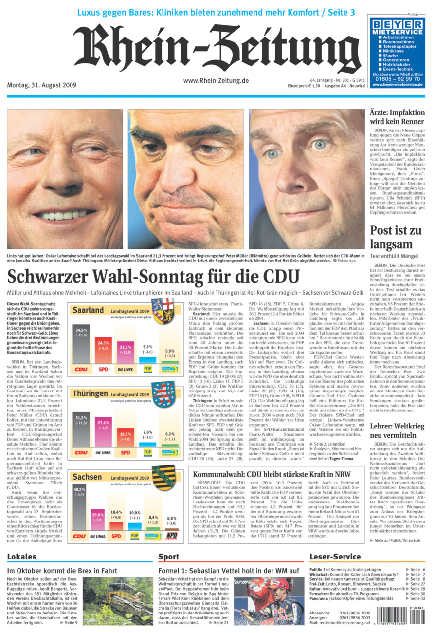 Rhein-Zeitung Kreis Neuwied vom Montag, 31.08.2009