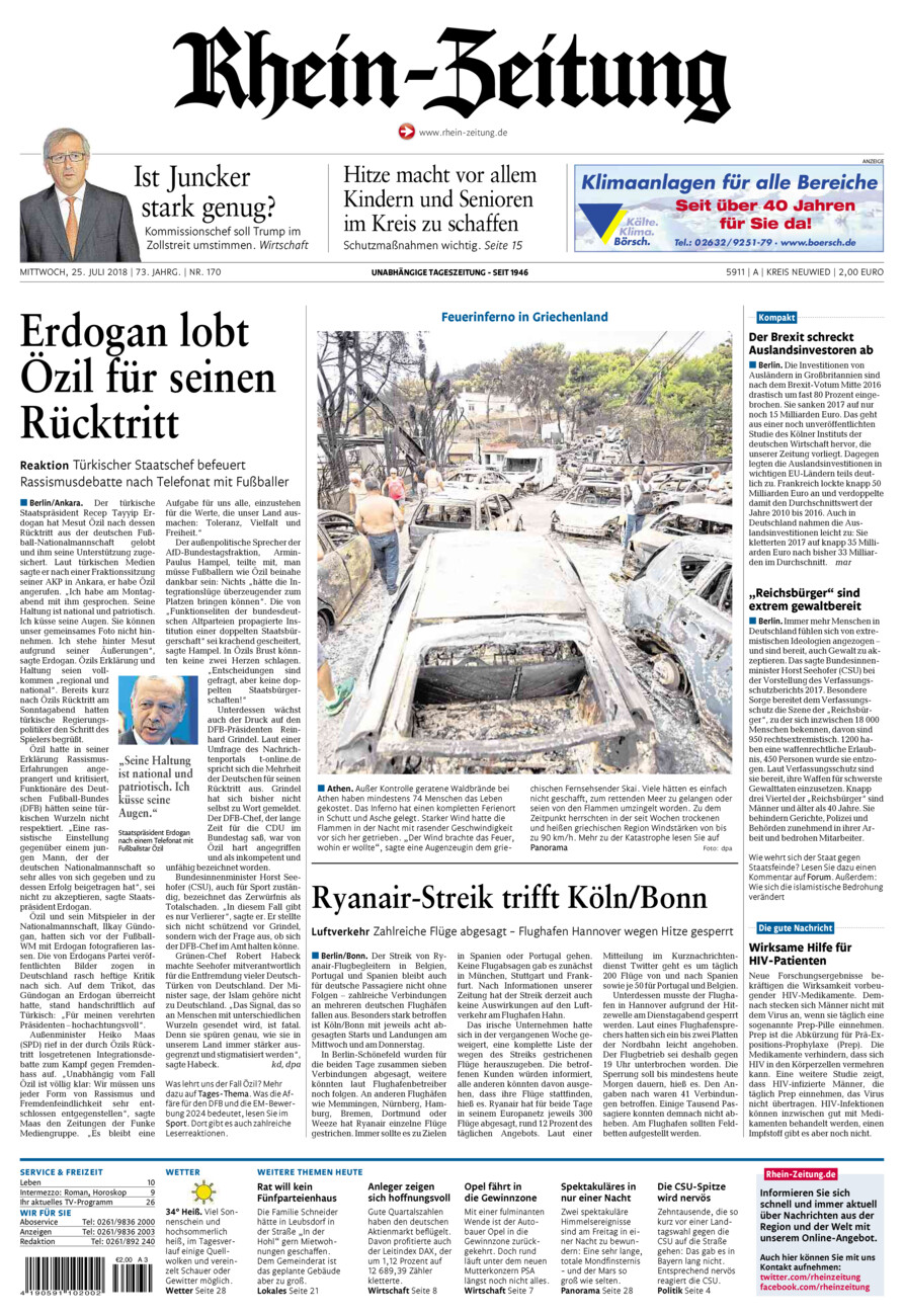 Rhein-Zeitung Kreis Neuwied vom Mittwoch, 25.07.2018