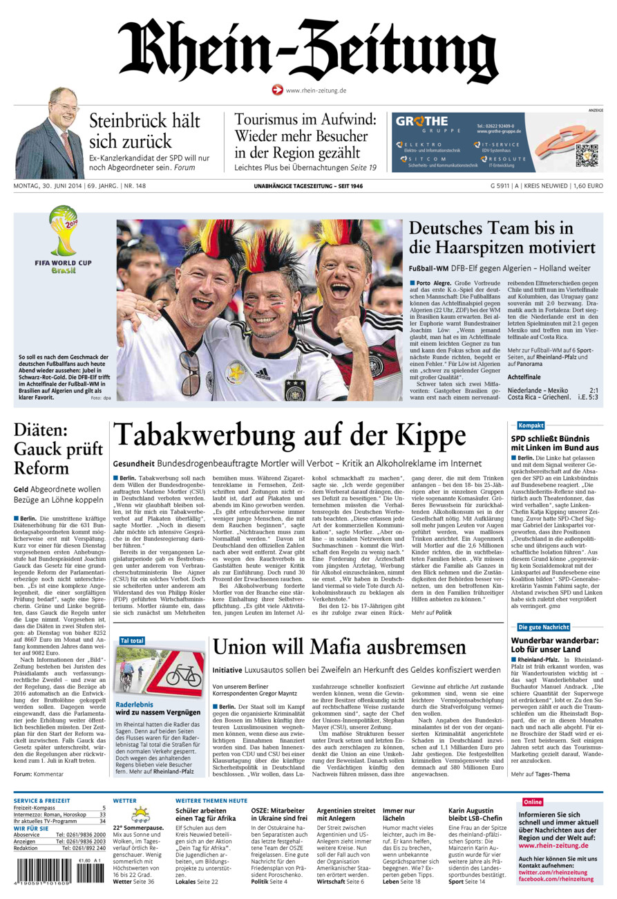 Rhein-Zeitung Kreis Neuwied vom Montag, 30.06.2014