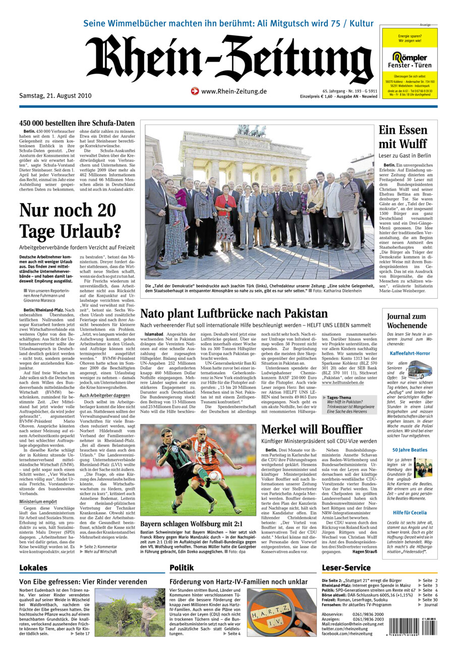 Rhein-Zeitung Kreis Neuwied vom Samstag, 21.08.2010