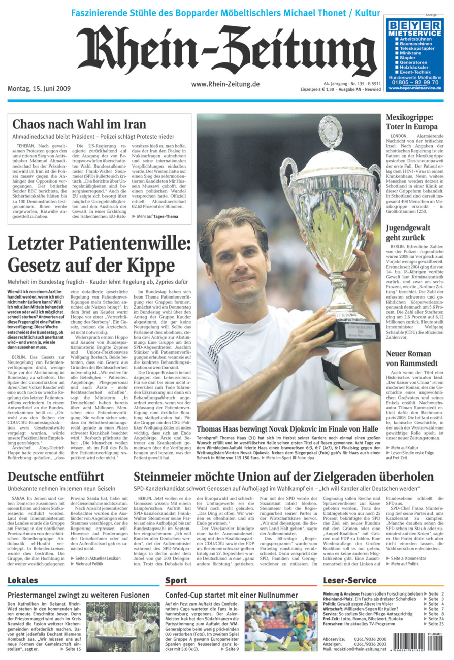 Rhein-Zeitung Kreis Neuwied vom Montag, 15.06.2009