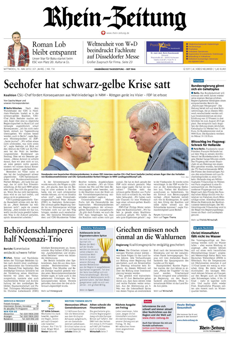 Rhein-Zeitung Kreis Neuwied vom Mittwoch, 16.05.2012