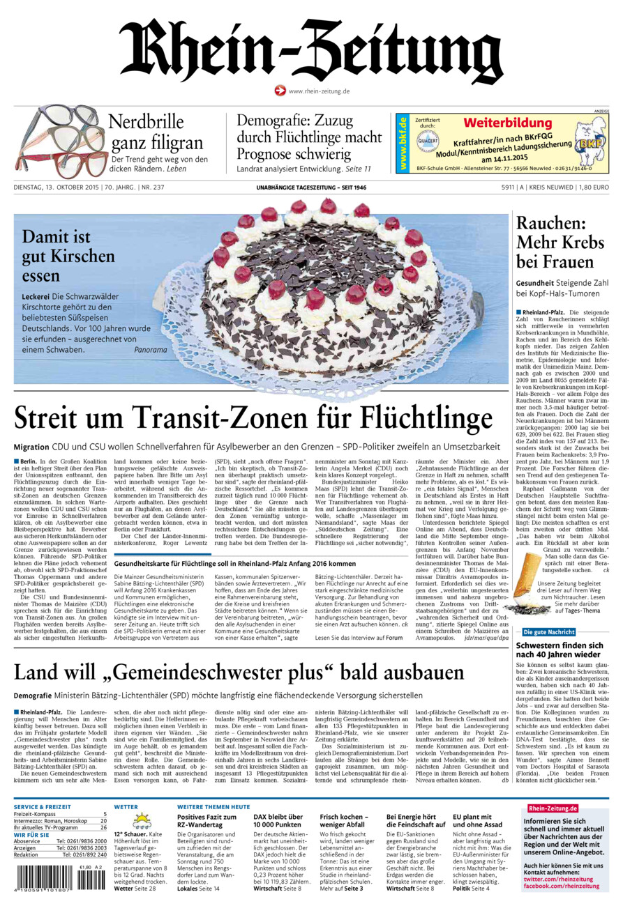 Rhein-Zeitung Kreis Neuwied vom Dienstag, 13.10.2015