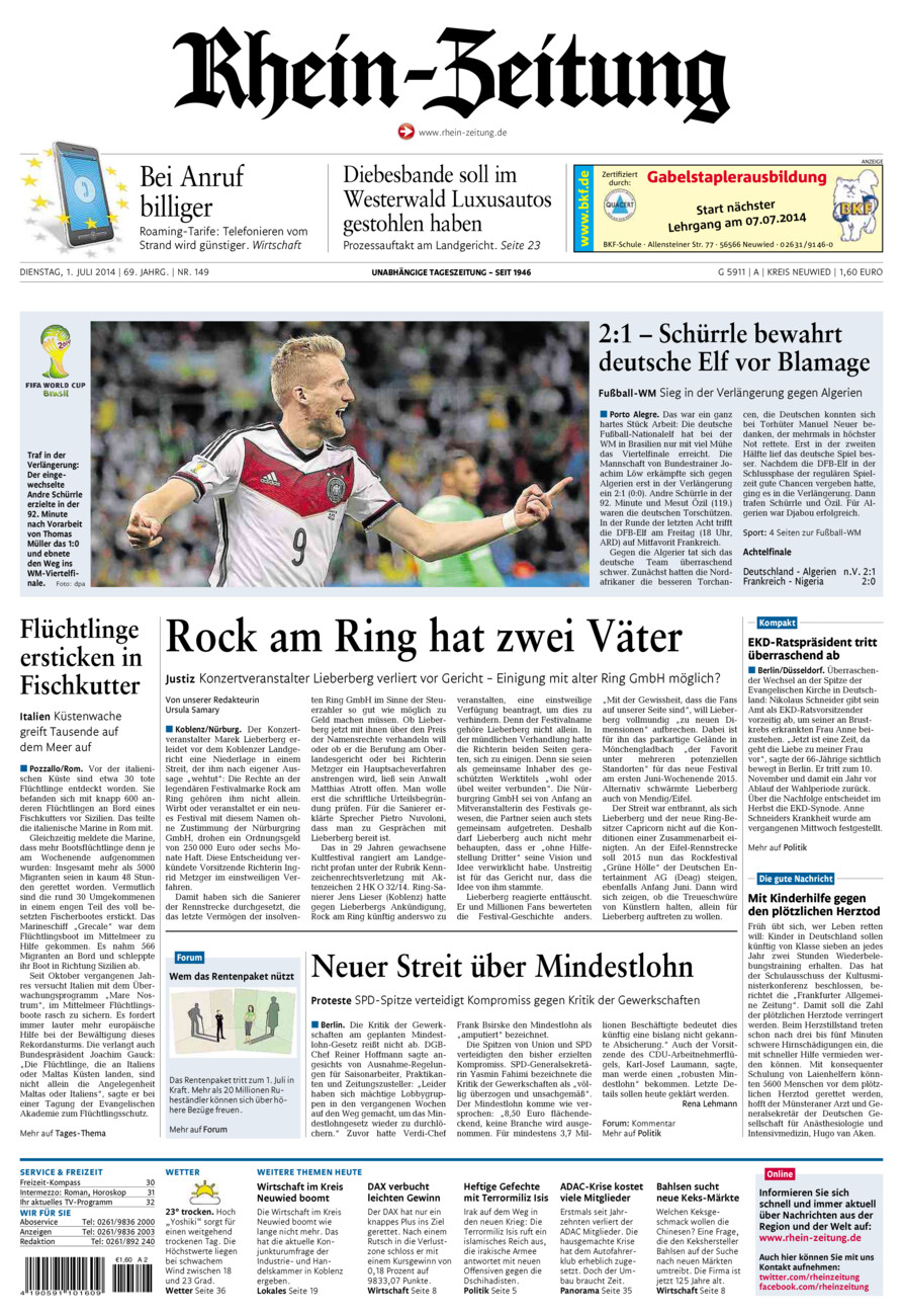 Rhein-Zeitung Kreis Neuwied vom Dienstag, 01.07.2014