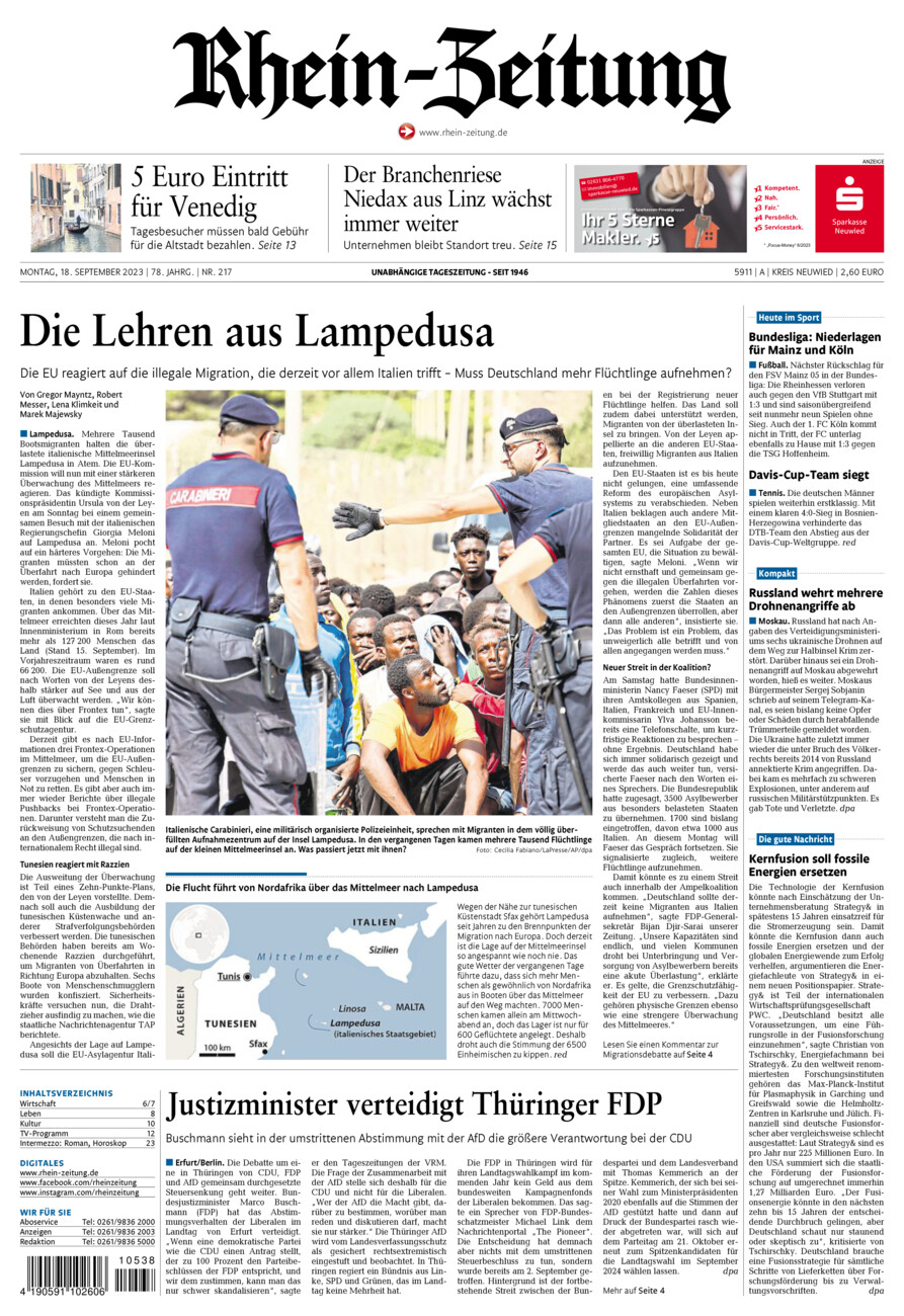 Rhein-Zeitung Kreis Neuwied vom Montag, 18.09.2023