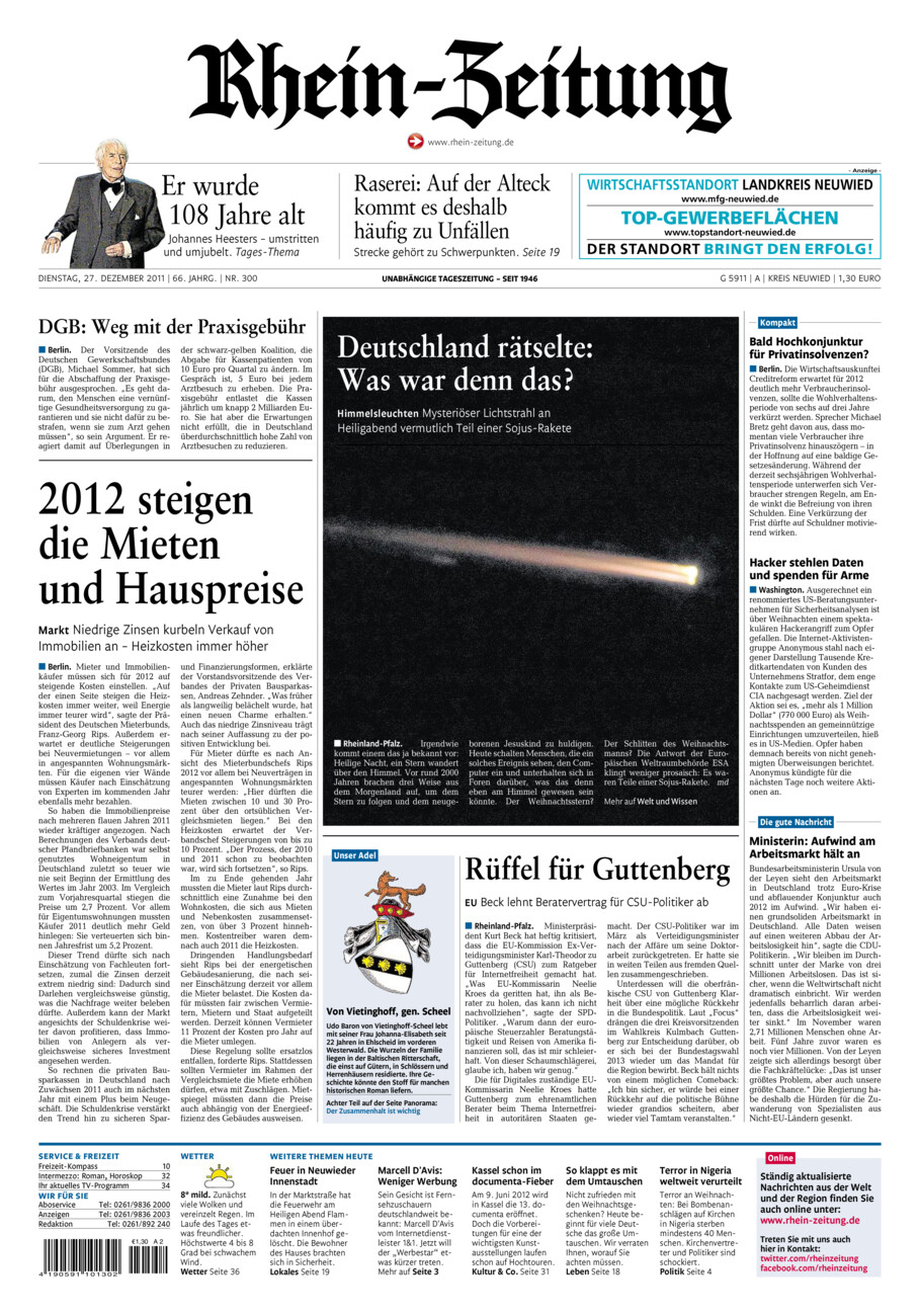 Rhein-Zeitung Kreis Neuwied vom Dienstag, 27.12.2011