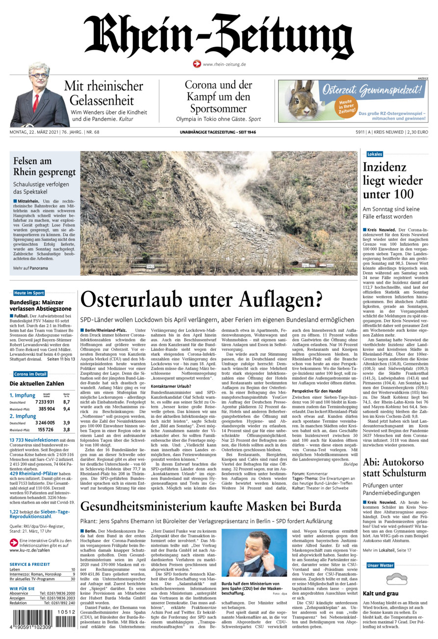 Rhein-Zeitung Kreis Neuwied vom Montag, 22.03.2021