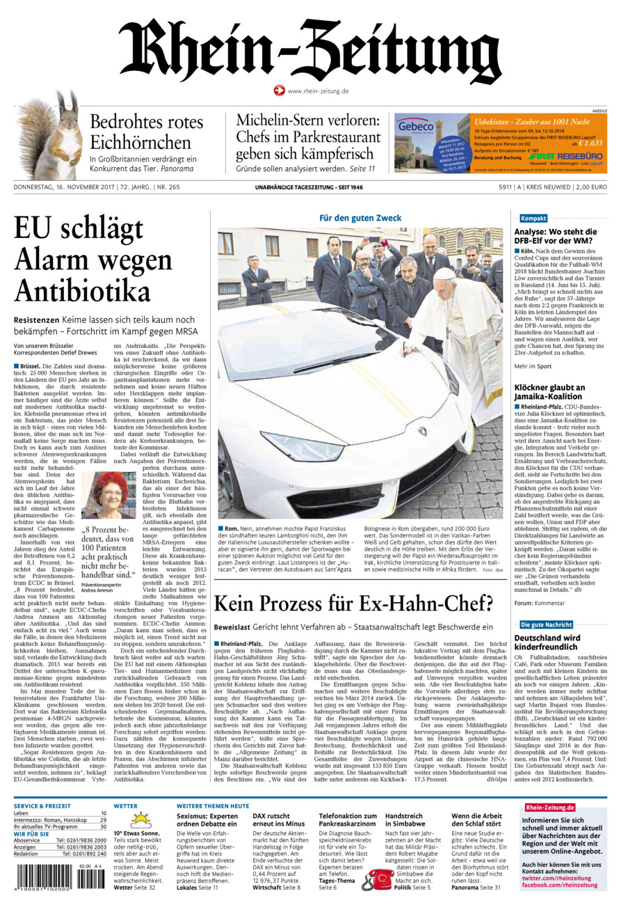 Rhein-Zeitung Kreis Neuwied vom Donnerstag, 16.11.2017