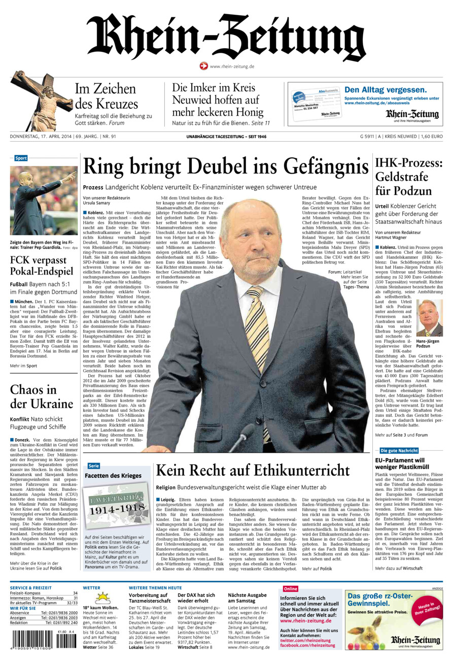 Rhein-Zeitung Kreis Neuwied vom Donnerstag, 17.04.2014