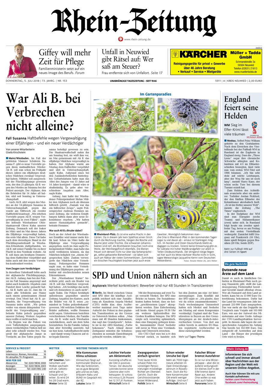 Rhein-Zeitung Kreis Neuwied vom Donnerstag, 05.07.2018