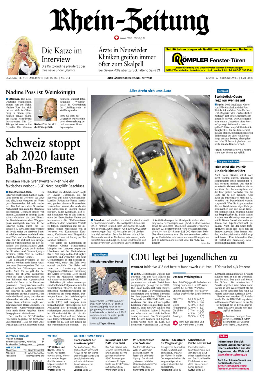 Rhein-Zeitung Kreis Neuwied vom Samstag, 14.09.2013