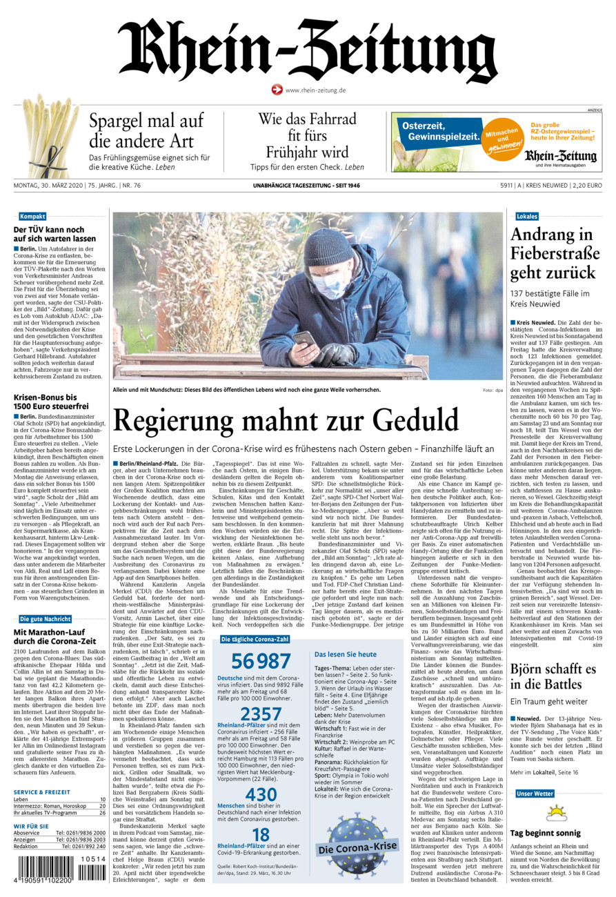 Rhein-Zeitung Kreis Neuwied vom Montag, 30.03.2020