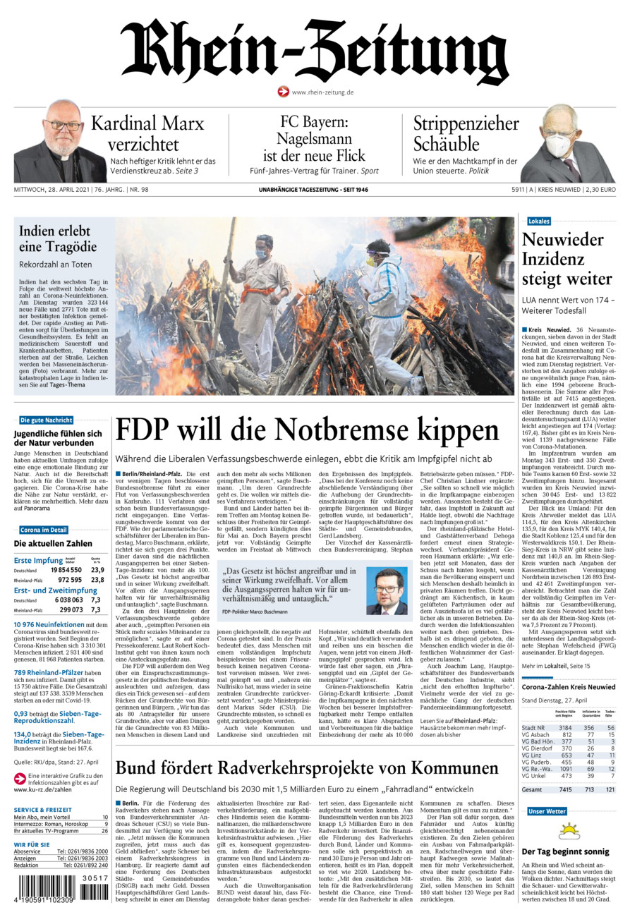 Rhein-Zeitung Kreis Neuwied vom Mittwoch, 28.04.2021